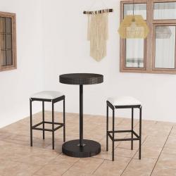 bar de jardin 3 pcs et coussins Résine tressée Noir alsavelo