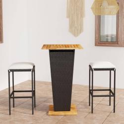 bar de jardin 3 pcs et coussins R&eacute;sine tress&eacute;e Noir