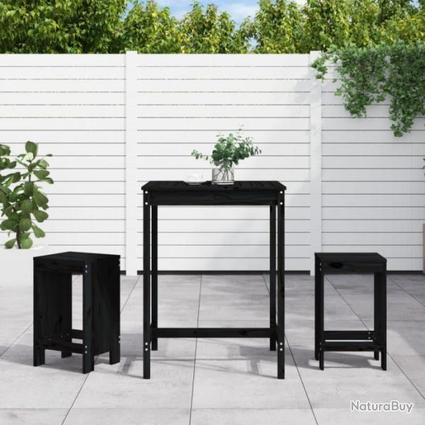 bar de jardin 3 pcs noir bois de pin massif