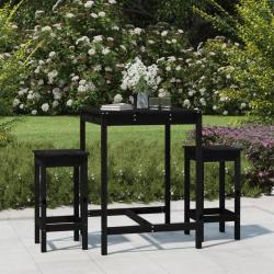 bar de jardin 3 pcs noir bois de pin massif alsavelo