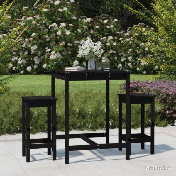 bar de jardin 3 pcs noir bois de pin massif