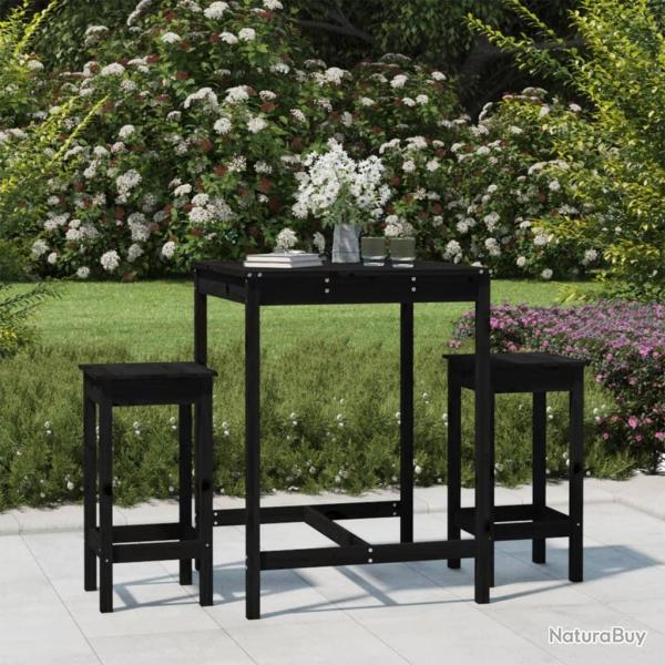 bar de jardin 3 pcs noir bois de pin massif alsavelo
