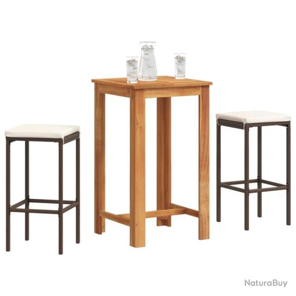 bar de jardin 3 pcs marron bois massif acacia rotin alsavelo