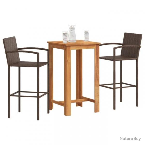 bar de jardin 3 pcs marron bois massif acacia rotin