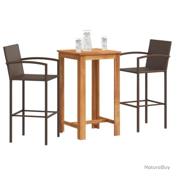 bar de jardin 3 pcs marron bois massif acacia rotin alsavelo