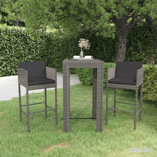 bar de jardin 3 pcs et coussins Rsine tresse Gris alsavelo