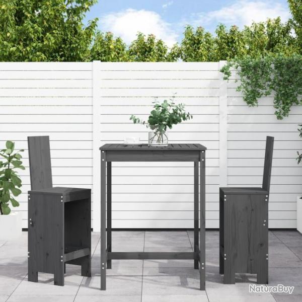 bar de jardin 3 pcs gris bois de pin massif