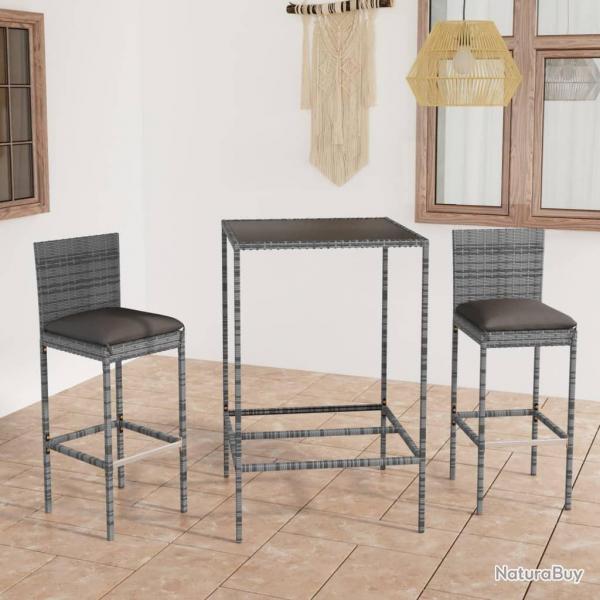 bar de jardin 3 pcs et coussins Rsine tresse Gris alsavelo