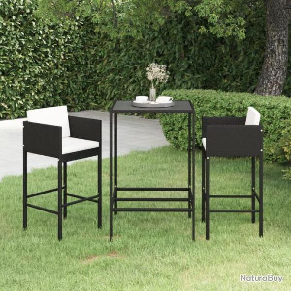 bar de jardin 3 pcs et coussins Rsine tresse Noir