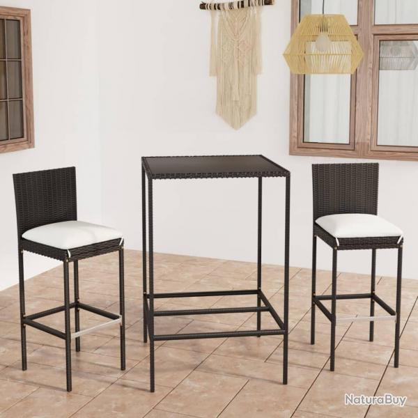 bar de jardin 3 pcs et coussins Rsine tresse Noir alsavelo