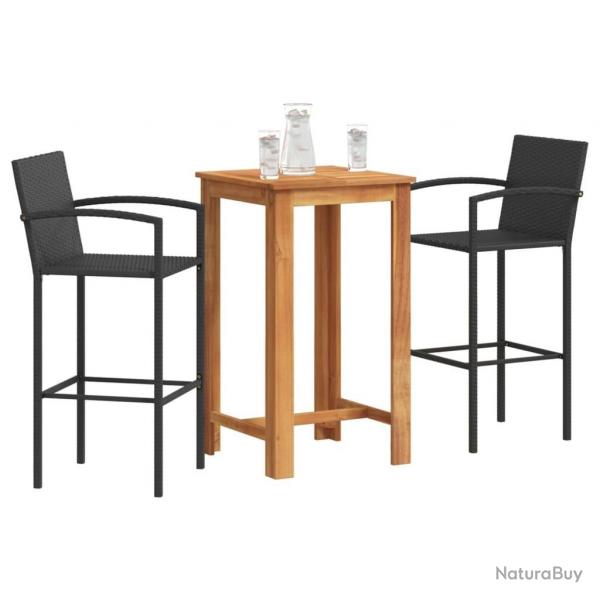 bar de jardin 3 pcs noir bois massif acacia rotin alsavelo