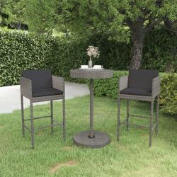 bar de jardin 3 pcs et coussins Résine tressée Gris alsavelo