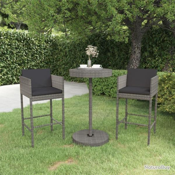 bar de jardin 3 pcs et coussins Rsine tresse Gris alsavelo
