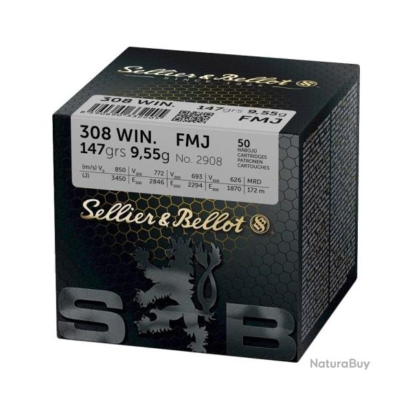 Munitions SELLIER & BELLOT cal.308win fmj 147gr 9.55g par 50