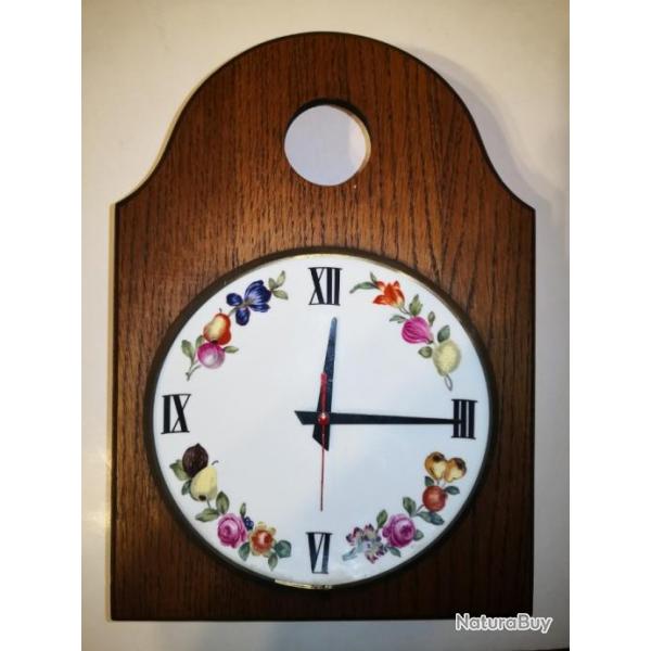 Ancienne Horloge boite Rtro Vintage en bois et porcelaine de Paris