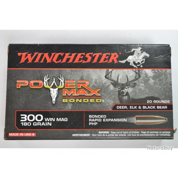 1 BOITE DE 20 MUNITIONS CALIBRE 300 WM WINCHESTER POWERMAX BONDED 180 GR/11.7G NEUVE