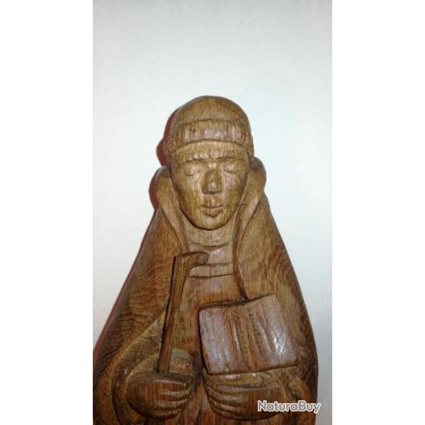 Unique Statuette vintage en bois sculpt "l'Abb "St Men"