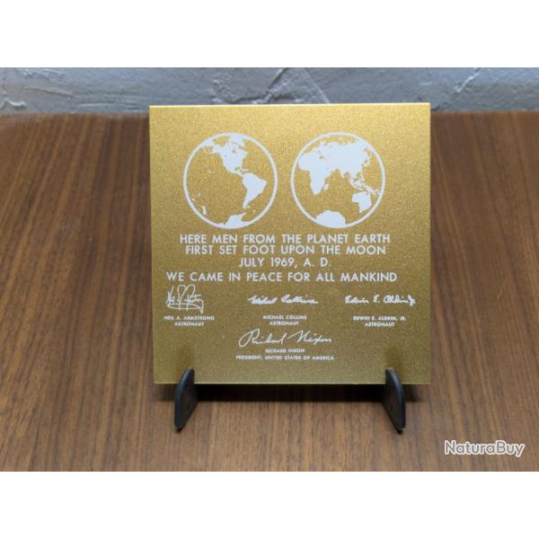 Plaque aluminium 10x10cm Commmoration de l'alunissage Apollo 11 XI nasa