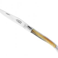 LAGUIOLE G.DAVID FACON CORNE BLONDE MITRES INOX MAT 12CM AVEC CROIX