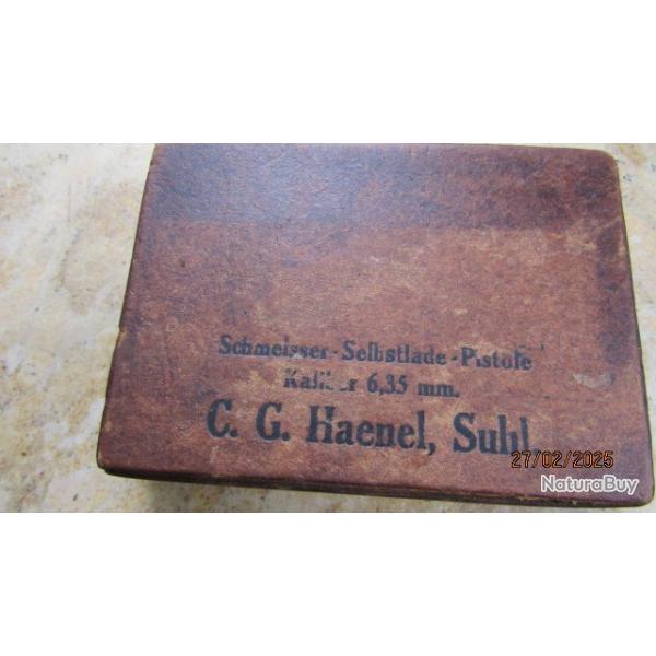 boite vide 6.35 Haenel Schmeisser Cal. 6.35mm (.25ACP) + tui cuir transport pistolet