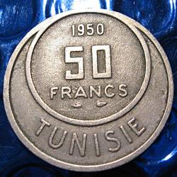 TUNISIE piece de 50 francs  1950 (protectorat français) TTB