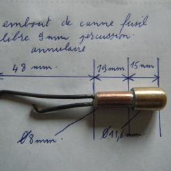 embout de canne fusil calibre 9 mm percussion annulaire avec son capuchon en caoutchouc