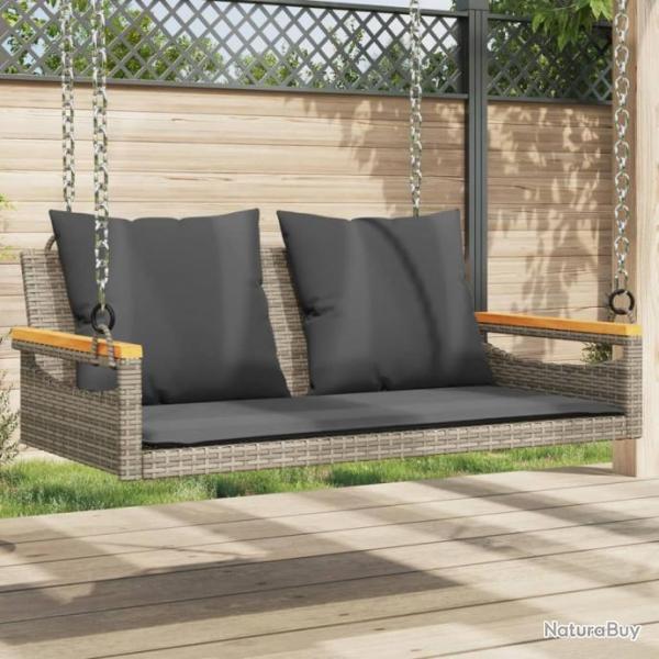 Balancelle avec coussins gris 109x62x40 cm rsine tresse