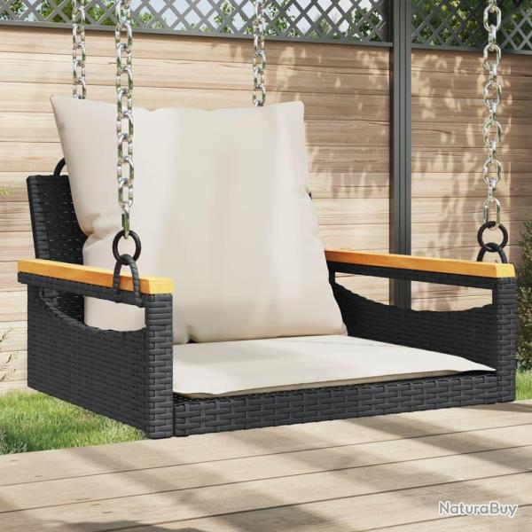 Balancelle avec coussins noir 63x62x40 cm rsine tresse alsavelo