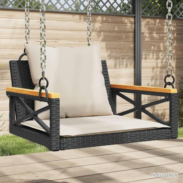 Balancelle avec coussins noir 63x62x40 cm rsine tresse alsavelo
