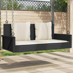 Balancelle avec coussins noir 119x56x48 cm résine tressée alsavelo