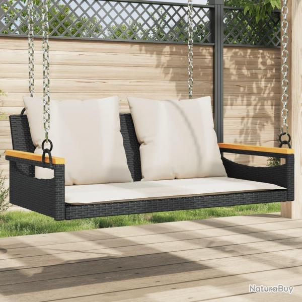 Balancelle avec coussins noir 109x62x40 cm rsine tresse alsavelo