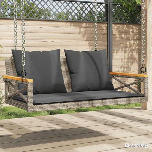 Balancelle avec coussins gris 109x62x40 cm rsine tresse alsavelo