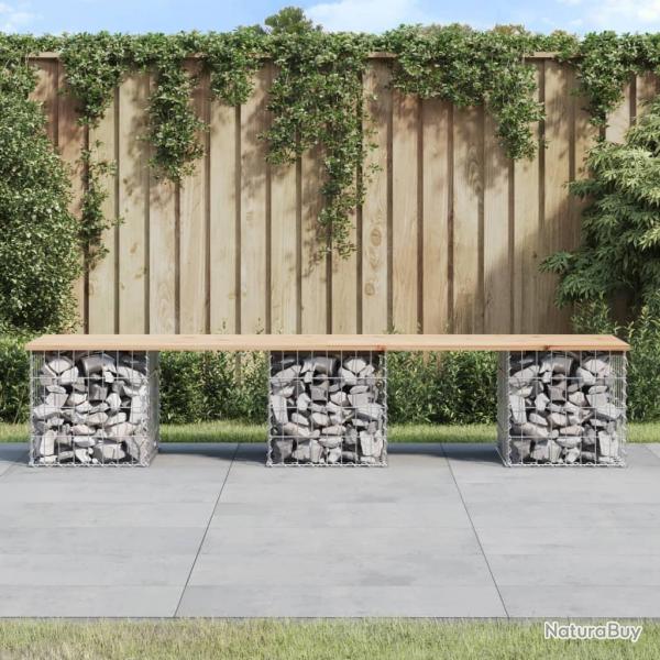 Banc de jardin design de gabion 203x44x42 cm bois massif de pin alsavelo