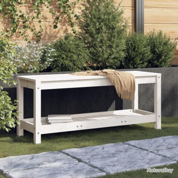 Banc de jardin blanc 108x35x45 cm bois massif de pin