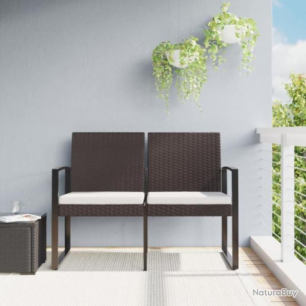 Banc de jardin  2 places avec coussins marron PP rotin