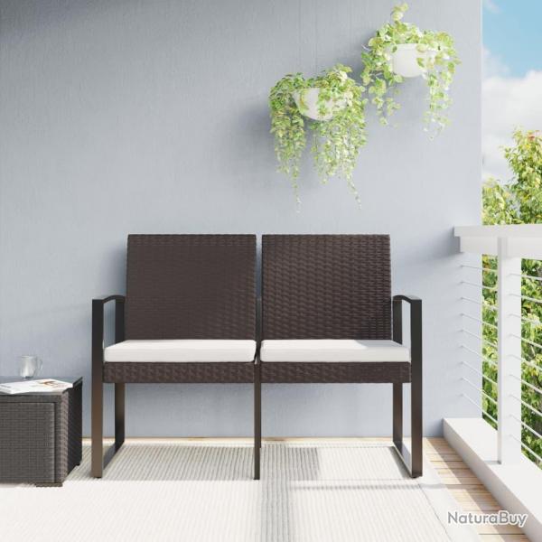 Banc de jardin  2 places avec coussins marron PP rotin alsavelo