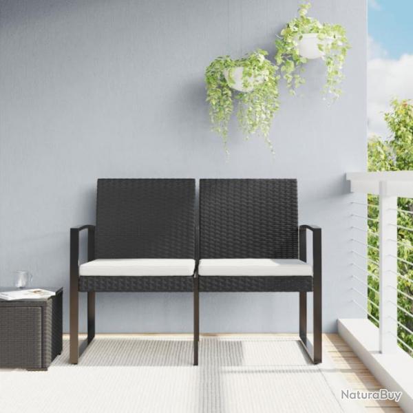 Banc de jardin  2 places avec coussins noir rotin PP