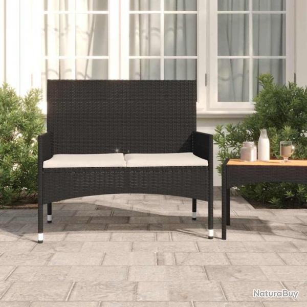 Banc de Jardin  2 Places avec Coussins Noir Rsine Tresse