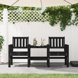 Banc de jardin avec table 2 places noir bois massif de pin