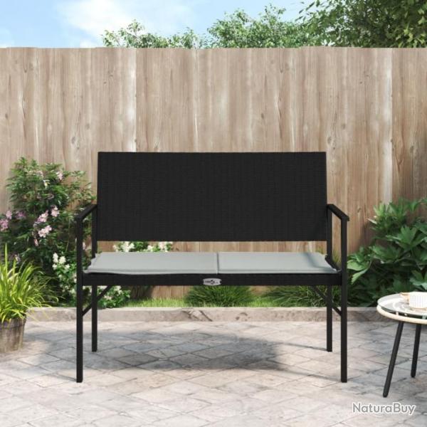 Banc de jardin  2 places avec coussin noir rsine tresse