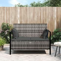 Banc de Jardin à 2 Places avec Coussins Gris Résine Tressée alsavelo