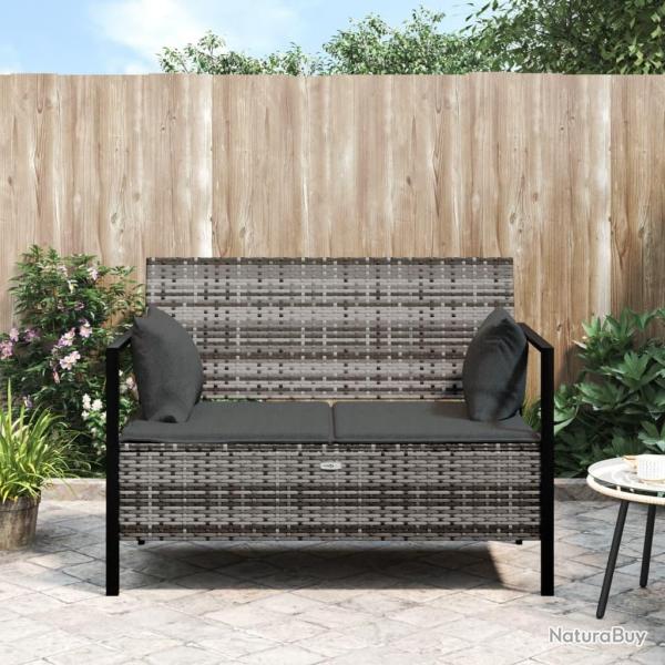 Banc de Jardin  2 Places avec Coussins Gris Rsine Tresse alsavelo