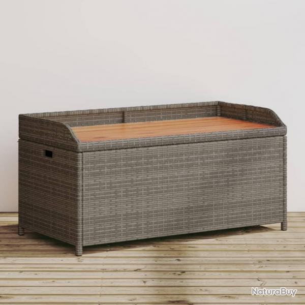 Banc de rangement gris rsine tresse et bois d'acacia alsavelo