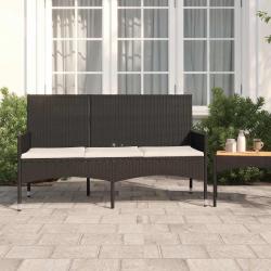 Banc de jardin à 3 places avec coussins Noir Résine tressée alsavelo