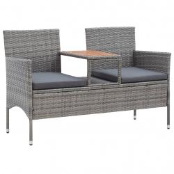 Banc de jardin 2 places et table à thé 143 cm poly rotin gris alsavelo
