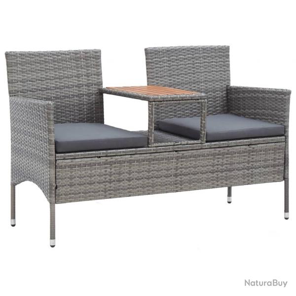 Banc de jardin 2 places et table  th 143 cm poly rotin gris alsavelo