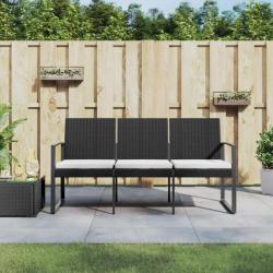 Banc de jardin à 3 places avec coussins noir rotin PP