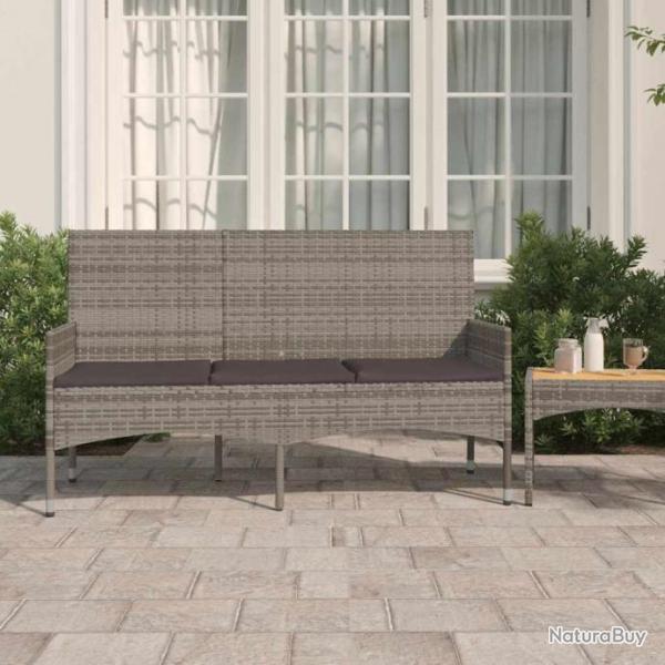 Banc de jardin  3 places avec coussins Gris Rsine tresse