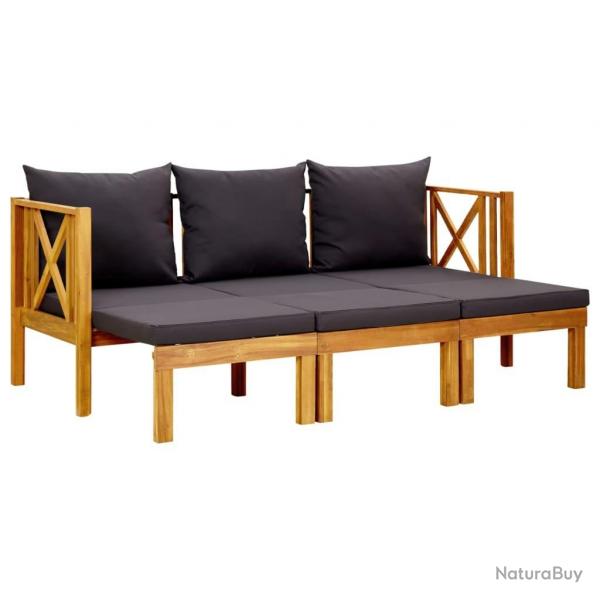 Banc de jardin 3 places et coussins 179 cm Bois d'acacia massif alsavelo