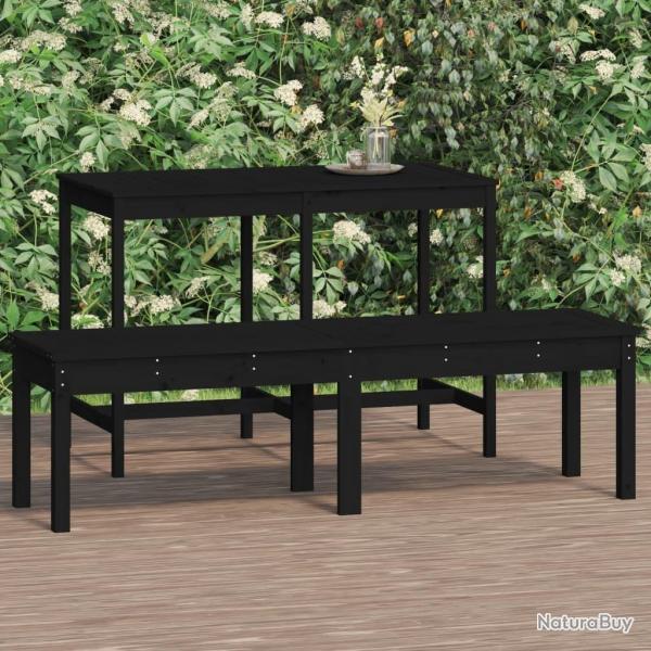 Banc de jardin  2 places noir 159,5x44x45cm bois massif de pin alsavelo